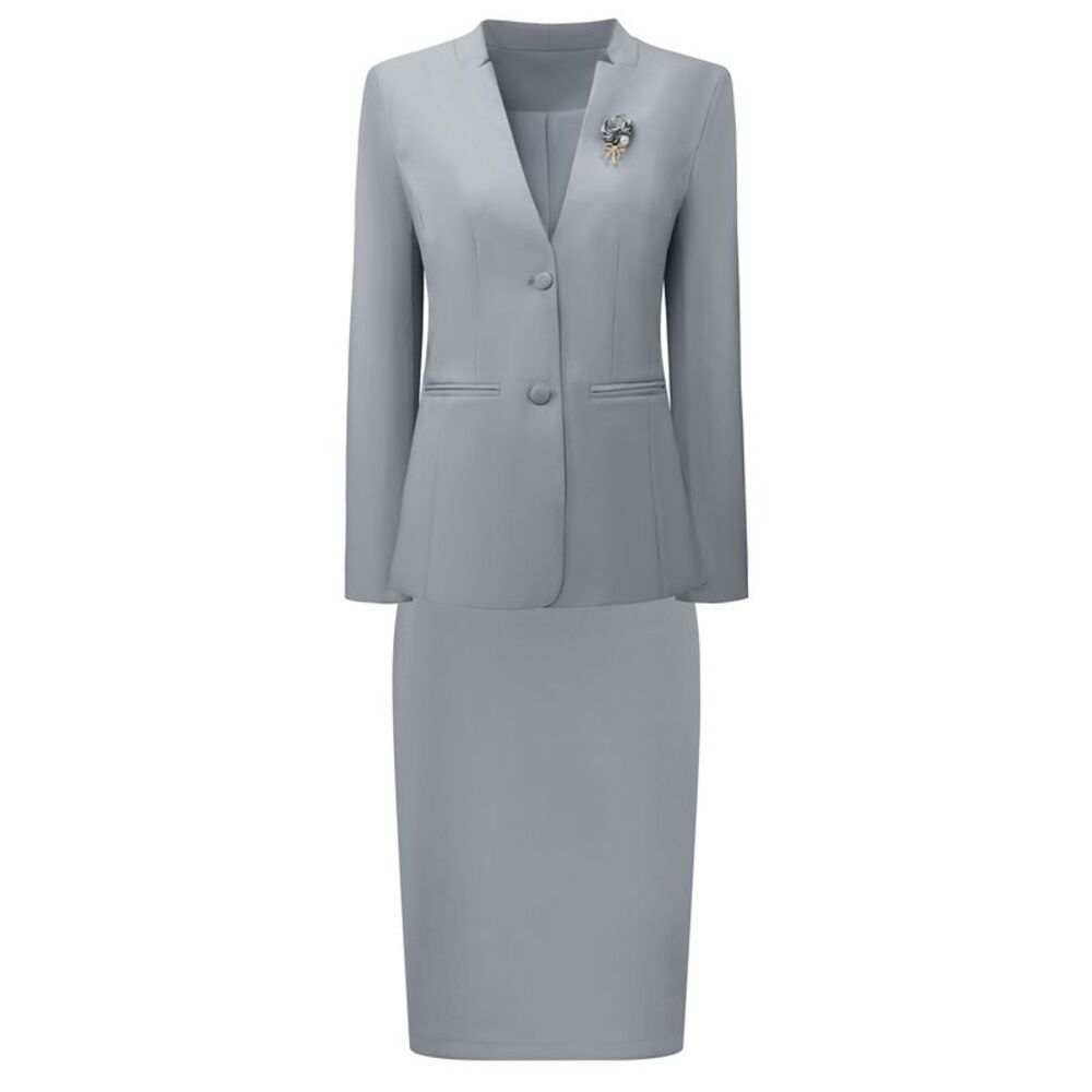 Women Business Work Suit Set 2 Piece Outfit Blazers Skirt Grey